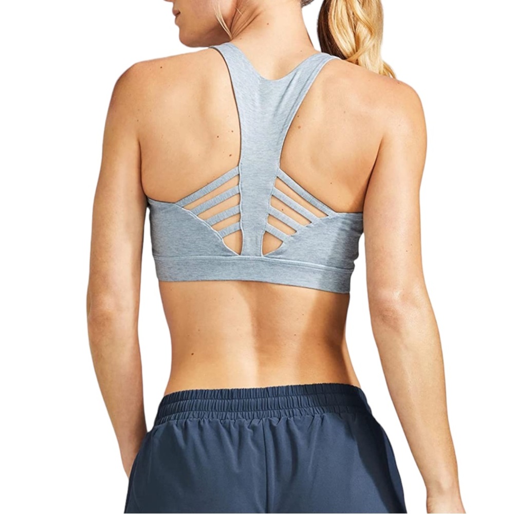 NEW Peloton Embrace Baby Blue Cutout Strappy Stretch Logo Sports Bra Size M - Picture 4 of 10